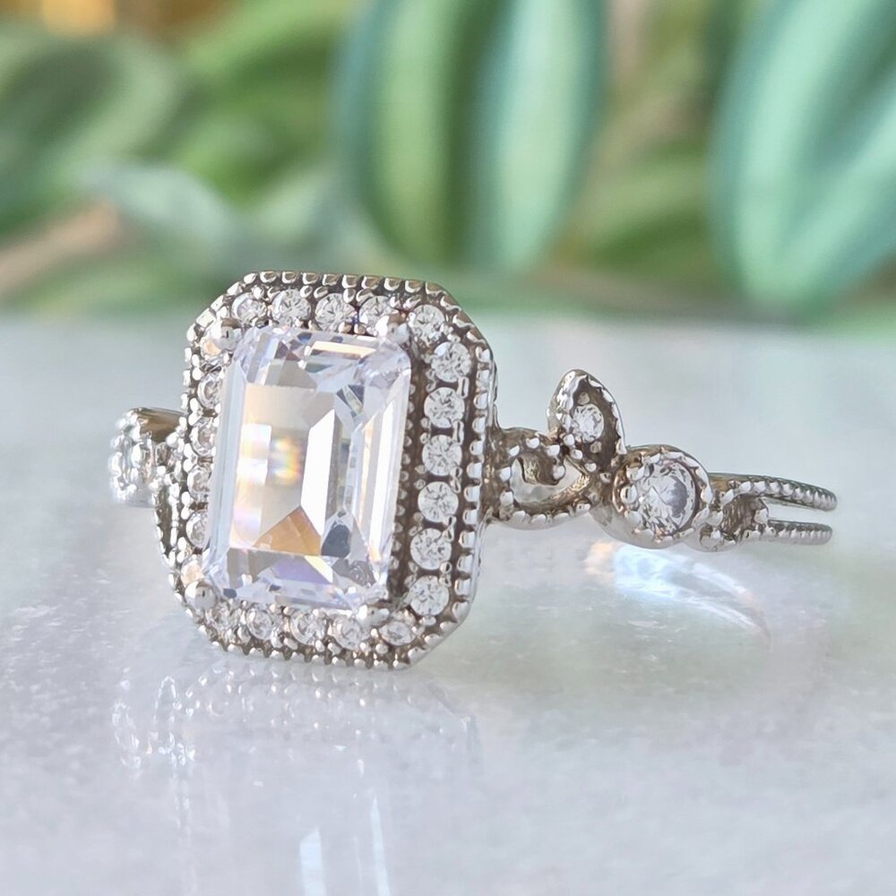 Emerald Cut gemstone ring, Art Deco Style - 925 Sterling Silver Charmed Aroma